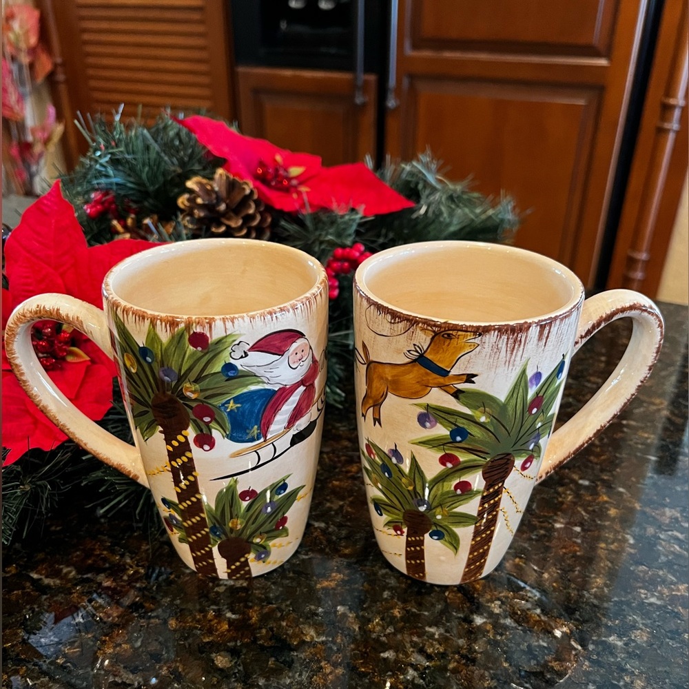 Vintage Hand Painted Tropical Lifestyles Fiji Christmas Tall Mug-Set of 2